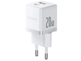 Baseus Palm hálózati gyorstöltő 20W, USB Type-C + USB Type-A, fehér (P10111608213-00)
