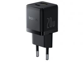 Baseus Palm hálózati gyorstöltő 20W, USB Type-C + USB Type-A, fekete (P10111608113-00)