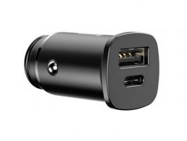 Baseus Square Metal PPS autós gyorstöltő 30W, USB Type-A + USB Type-C, fekete