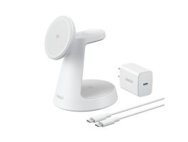 Anker MagGo Wireless Charging Station (3-in-1, Dock Stand) cable and charger bundle White