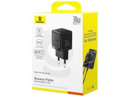 BASEUS PALM hálózati töltő Type-C aljzat - 30W, PD gyorstöltő 3.0 (P10111605113-00) fekete