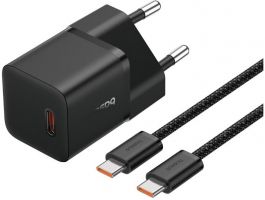 BASEUS GaN5 MINI 1C Type-C, 20W, PD gyorstöltő + Type-C kábel (P10110900113-00) fekete