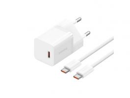 BASEUS GaN5 MINI 1C Type-C 30W, PD gyorstöltő + Type-C kábel (P10110902213-00) fehér