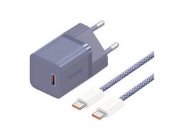 BASEUS GaN5 MINI 1C Type-C 30W, PD gyorstöltő + Type-C kábel (P10110902523-00) lila