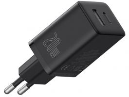 BASEUS CUBE hálózati töltő USB+Type-C aljzat (20W, GaN, PD gyorstöltő 3.0), fekete