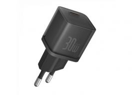 BASEUS GaN5S hálózati töltő Type-C aljzat (30W, PD gyorstöltő 3.0, GaN5S), fekete
