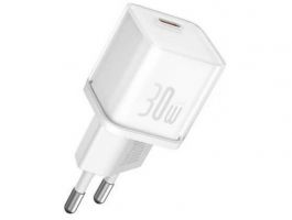BASEUS GaN5S hálózati töltő Type-C aljzat (30W, PD gyorstöltő 3.0, GaN5S), fehér