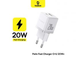 BASEUS PALM hálózati töltő USB+Type-C aljzat (20W, PD gyorstöltő 3.0 + Type-C kábel), fehér