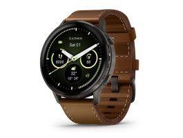 Garmin Venu 4 45mm, Dark Gray, Fekete Szilikon, Barna Bőr Karóra (010-03014-03)
