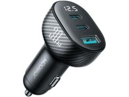 JOYROOM autós töltő USB+2 Type-C aljzat (30W, gyorstöltő, karbon minta) FEKETE (JR-CCD04)