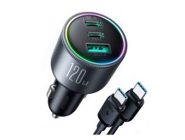 JOYROOM autós töltő USB+2 Type-C aljzat (120W, PD gyorstöltő 3.0 + Type-C kábel) SÖTÉTSZÜRKE (JR-CCN07_DG)