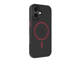 TACTICAL MAGFORCE HYPERSTEALTH 2.0 szilikon telefonvédő (ütésállóság, átlátszó matt hátlap, MagSafe) FEKETE/PIROS (57983126611)