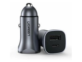 UGREEN CD130 autós töltő USB+Type-C aljzat (30W, gyorstöltő) SÖTÉTSZÜRKE (40858)