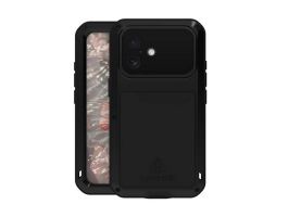 LOVE MEI Powerful defender műanyag telefonvédő (fém keret, erős ütésállóság, porálló + képernyővédő üveg) FEKETE (GP-190809)