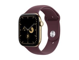 Apple Watch Series 12 GPS + Cellular 42mm Radiant Gold Titanium Case with Burgundy Sport Band - S/M (MJGJ4MP/A)