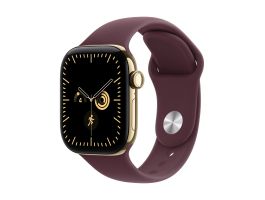 Apple Watch Series 12 GPS + Cellular 46mm Radiant Gold Titanium Case with Burgundy Sport Band - S/M (MJGR4MP/A)