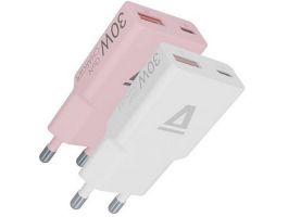 AVAX CH6412 30W GaN USB-C és USB-A gyorstöltő duo szett, fehér és rózsaszín