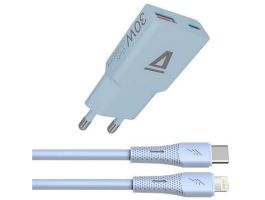 AVAX CH6416 30W GaN töltő és USBC-Lightning szilikon kábel szett, világoskék