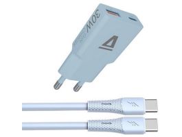 AVAX CH6415 30W GaN gyorstöltő és 60W USB-C szilikon kábel szett, világoskék