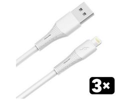AVAX CB4306 3x 12W USBA–Lightning szilikon töltőkábel szett, fehér - 1,5m
