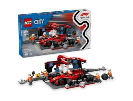 LEGO F1-es boxutca és személyzet, Ferrari autóval, versenyautós játék (60443)