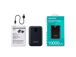 ADATA Power Bank 10000mAh C100 Fekete, Digitális kijelző