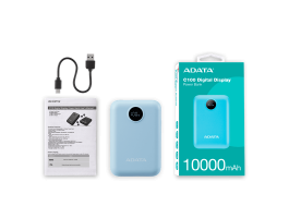 ADATA Power Bank 10000mAh C100 Kék, Digitális kijelző
