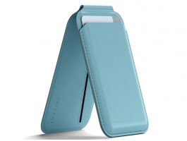 Satechi Vegan-Leather Magnetic Wallet Stand, Magsafe Compatible - Light Blue (AP-MWSB)
