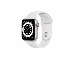 Apple Watch S6 GPS + Cellular, 40mm (M06M3HC/A) ezüst aluminium tok, fehér sportszíj