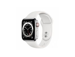 Apple Watch S6 GPS + Cellular, 40mm (M06T3HC/A) ezüst rozsdamentesacél tok, fehér sportszíj