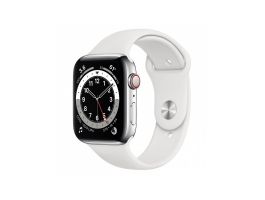 Apple Watch S6 GPS + Cellular, 44mm (M09D3HC/A) ezüst rozsdamentesacél tok, fehér sport szíj