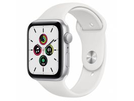 Apple Watch SE GPS, 44mm (MYDQ2HC/A) Ezüst alumíniumtok, fehér sportpánt