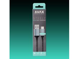 AVAX Töltőkábel, USB-A - USB-C, 3A, 1,5 méter, acélszürke