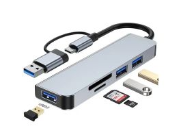 BLACKBIRD USB 3.0 Type-C/USB multiport hub 5in1 3xUSB3.0,SD,TF,ezüst, aluminium ház