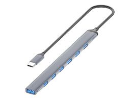 BLACKBIRD USB 3.0 Type-c 7 port hub extra slim, aluminium ház, notebookhoz (BH1468)