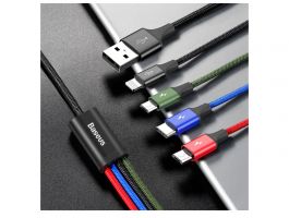 Baseus Rapid 4-in-1 USB Type-C – iPhone+2×USB Type-C+Micro USB, 3.5A gyors töltő adatk ábe l, 1.2m, fekete (CA1T4-B01)