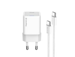 COLORWAY AC töltő GaN Mini 25W PD port PPS USB-C fehér kábel Type-C (CW-CHS052PDC-WT)