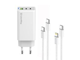 COLORWAY AC töltő GaN Mini 65W + kábel Type-C és Lightning (CW-CHS058PDCL-WT)