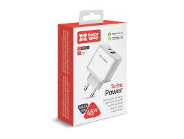 COLORWAY USB töltő adapter, Type-C PD + USB QC3.0, 45W, white (CW-CHS042PD-WT)