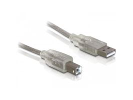DELOCK USB 2.0 A-B összekötő kábel, 0.5m (82057) átlátszó