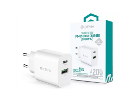 DEVIA ST38524 HÁLÓZATI TÖLTŐ ADAPTER TYPE-C + USB BEMENETTEL - 20W - SMART SERIES PD3.0 + QC3.0 QUICK CHARGER V2 - FEHÉR (ST385247)
