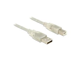 DELOCK USB 2.0 Type-A male to USB 2.0 Type-B male kábel, 1m, átlátszó (83892)