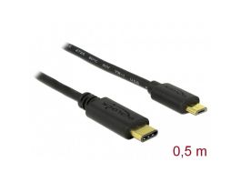 DELOCK kábel USB 2.0 Type-C male > USB 2.0 Type Micro-B male 0.5m fekete (83333)