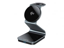 Dviced 3-in-1 Magnetic Qi2 wireless charger stand w cable, wall charger, Tarnish gray (DV230009)