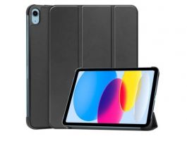 Tok álló, bőr hatású (aktív FLIP, oldalra nyíló, TRIFOLD, asztali tartó) FEKETE - Apple Ipad 11(2025) (GP-132719)