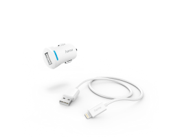 Hama FIC E3 autós töltő szett (2,4A) Lightning - USB adatkábellel, fehér (201610)