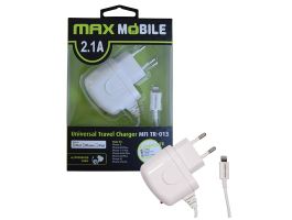 Max Mobile Hálózati Töltő Beépített Lightning Kábel 2.1A (3858891945217) Fehér