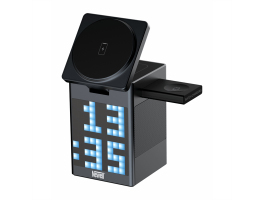 NEWELL induOne MagPlay 3 in 1 töltőállomás + hangszóró + óra, 3 eszköz töltés, LED kijelző, RGB, animációs lehetőségek