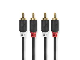 Nedis CABW24200AT05 sztereo audió kábel 2x RCA férfi, 2x RCA férfi, Aranyozott, 0,50 m , kerek, Antracit
