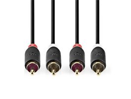 Nedis CABW24200AT100 sztereo audió kábel 2x RCA férfi, 2x RCA férfi, Aranyozott, 10 m , kerek, Antracit